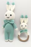 Amigurumi Sevimli Tavşan ve Çıngıraklı Diş Kaşıyıcı - Mint Yeşili