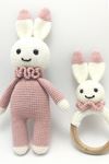 Amigurumi Sevimli Tavşan ve Çıngıraklı Diş Kaşıyıcı - Pembe